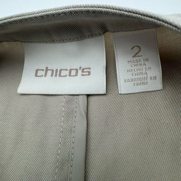 CHICO'S | 2 Large Draped Long Vest Cardigan Lightweight Tan Khaki Pockets Ruffle - Picture 5 of 12